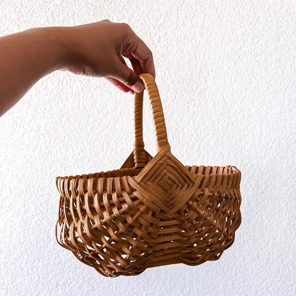 Vintage Wicker Buttocks Basket‎ 10” Handwoven Gathering Rustic Farmhouse Decor